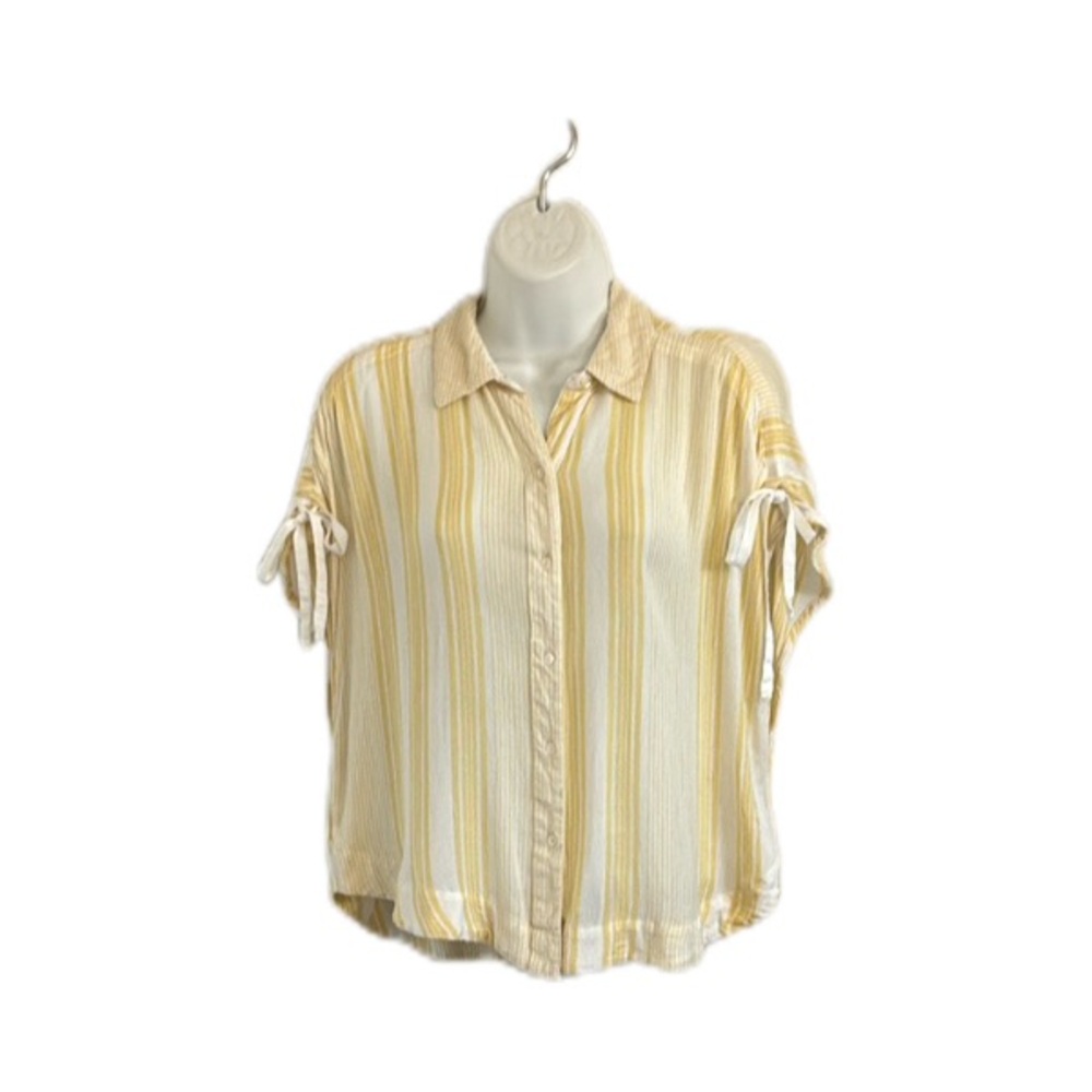 Free People Yellow and White Short Sleeve Top Boho Beach Resort Vacation Size XS